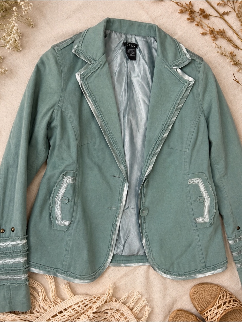 Green Distressed Blazer Jacket - Women's